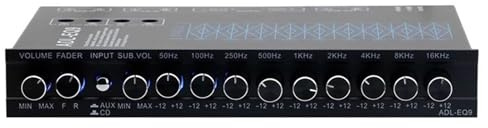 9-Band Audio Equalizer with Intelligent Noise Reduction, Independent Subwoofer Adjustment, CD/Aux Inputs, for Car and Home Audio Systems