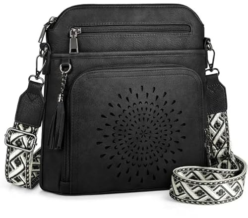 RAINSMORE Umhängetasche Damen Mittelgroß - Schultertasche mit Integrierter Geldbörse & Verstellbarem Breitem Gurt - PU-Leder Handtasche Crossbody Bag für Alltag, Reise & Büro
