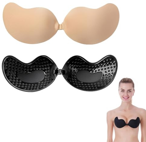 CFEWV 2 Pezzi Reggiseno Adesivo in Silicone Senza Spalline, Coppe Adesive Push Up Riutilizzabili, Reggiseno Invisibile e Traspirante, con Copricapezzoli, Per Abiti Scollati