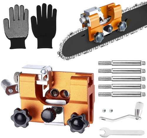 Affilatore Catena Motosega Manuale, Affila Motosega Portatile, Manovella Portatile Affilatrice, Affilacatene Manuale per Motosegas, Affila Catene per Motosegas con 5 Testine Abrasive Resistente