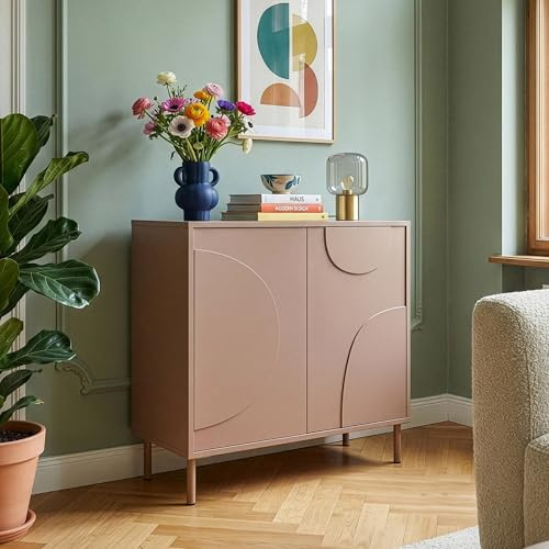 [en.casa] Sideboard Wohnzimmer Holea Kommode schmal Schrank Wohnzimmerschrank mit 2 Türen Push-to-Open Flurschrank Anrichte Schlafzimmer 75 x 70 x 34 cm Mocha Mousse Braun
