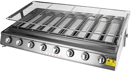 Plancha Gaz Extérieur Professionnelle, 4/8/10 Brûleurs avec Support Réglable, Barbecue Infrarouge en Acier Inoxydable 304, Idéal pour Gastronomie et Grande Fête(8 Burner)