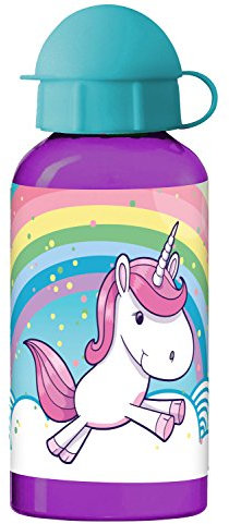 p:os 27555 Gourde avec motif licorne populaire en aluminium, sans BPA et sans phtalates, contenance env. 400 ml, idéale pour les voyages, l'école et le sport