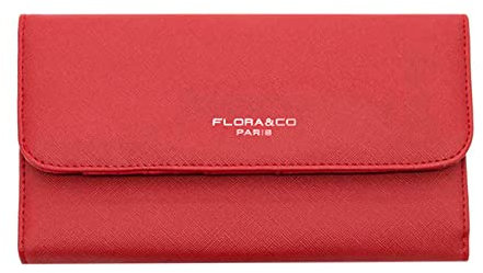 flora & co - Portefeuille Femme Rabat Tout-en-Un - Porte-chéquier Porte-Cartes Monnaie 3 en 1 - Compagnon Zippé 3 Volets Grande Capacité Fourre-Tout - Original Mode Tendance - Rouge