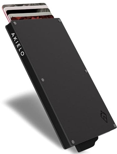 AKIELO Porte Cartes RFID Blocage avec Coffret Cadeau – Portefeuille Homme Minimaliste – Protection Carte Bancaire sans Contact (Alpha - Édition Titane)