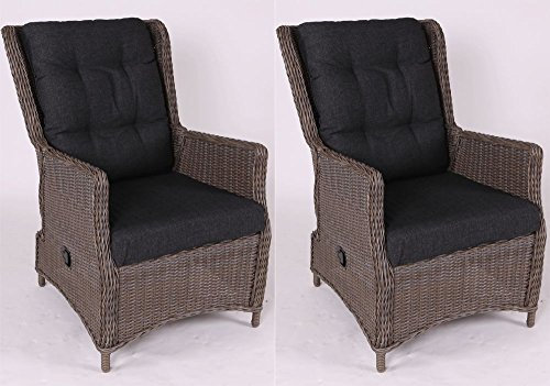 Beauty.Scouts 2er Set Relaxsessel Sally II Rattan Vintage grau Polyrattan inkl. Polster anthrazit Loungeset Terrassenmöbel Set hochwertig Landhaus