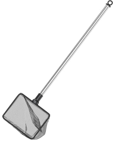 Pawfly 3 Inch Aquarium Fish Net with Telescopic Stainless Steel Handle Small Square Net with Soft Fine Mesh Sludge Food Residue Wastes Skimming Cleaning Net for Fish Tanks Small Koi Ponds and Pools