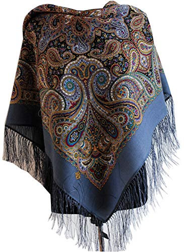 Pavlovo Posad Shawl Manufactory Schaltuch Damentuch Kopftuch Umschlagtuch Tuch 100% Wolle 89 cm x 89 cm Grau