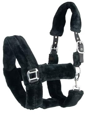 Brama West Halfter Pferd Arktis mit weichem Teddy-Kunstfell - Plüschhalfter (Schwarz, Mini Shetty)