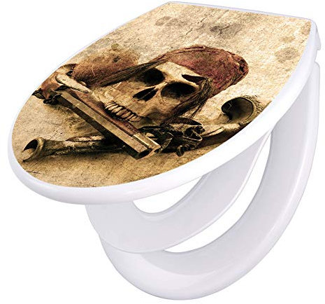 banjado Familien WC Sitz mit Absenkautomatik 44,5x37cm / Klodeckel/Klobrille mit Kindersitz aus hochwertigem Polypropylen/Toilettensitz Kindersitz integriert Motiv Pirat