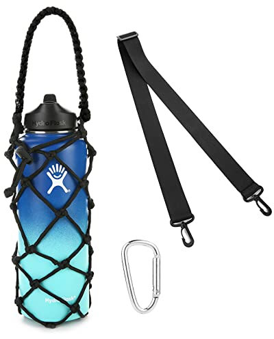koshine Water Bottle Carrier Weaving Net Cup Holder for Sports Bottle Water Flask 17-25oz 32oz-40oz 64oz(Black (32oz-40oz))