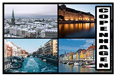 Kühlschrankmagnet, Motiv: Kopenhagen – Dänemark, Postkarten-Stil, groß, 7 x 4,5 cm, Geschenkidee – Tourismus