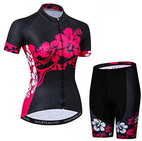 Radtrikot Shorts Set Damen Radtrikot Anzug Zip Shirts Kurzarm Rennrad Bekleidung Pro Team Racing MTB Tops Bottom für Damen Damen Atmungsaktiv Sommer Schwarz Set Größe L