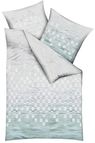 Kaeppel Exklusive Biber Winterbettwäsche - Domino Kariert – weich, flauschig und pflegeleicht, 2 teilig 135x200 + 80x80 cm, Hellblau. Ideal für den Winter geeignet.