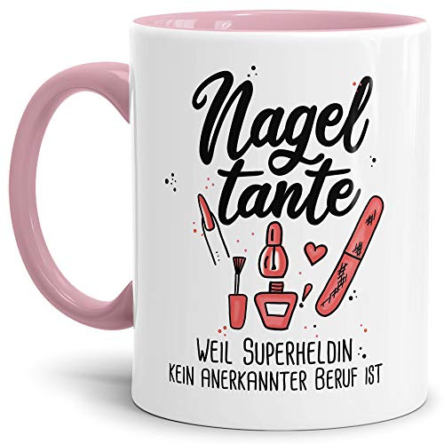 Berufe-Tasse Superheldin Nageltante - Kaffee-Tasse mit Spruch/Arbeit/Job/Lustig/Geschenk-Idee - Innen & Henkel Rosa