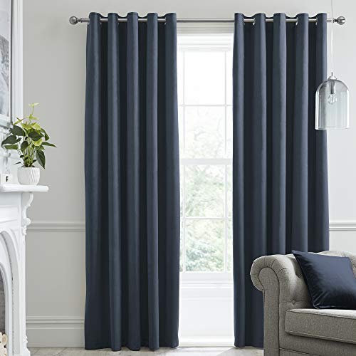 Laurence Llewelyn-Bowen Montrose Blackout Curtains – Navy Velvet, W117 x L183cm (46x72) – 2 Panels – Thermal & Soundproof Eyelet Drapes for Bedroom & Living Room