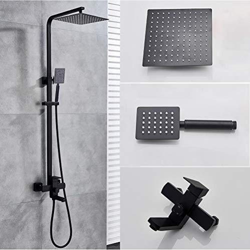 Huin Robinet de douche en or brossé dans le mur 8 pouces en acier inoxydable pluie ensemble de douche de bain bec de bain pivotant colonne de douche de salle de bain noire