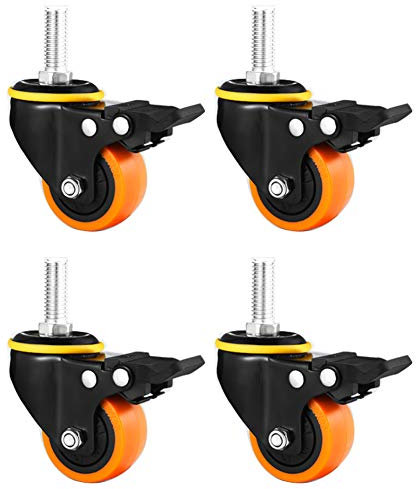 Möbelrollen 2 Zoll 50mm Gewinde M10 Lenkrollen mit Bremse Leise PU Schwerlast 280 kg drehbare Rollen staubdicht für Trolley Krippe Babybett Regal 4 Stück