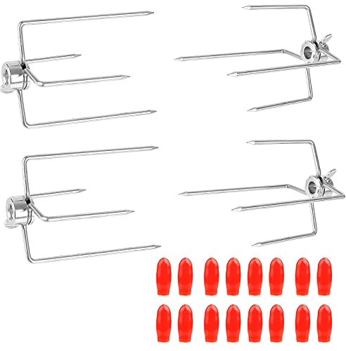 CPROSP 4PCS Ganchos para Carne de Asador, Tenedor Agujas de Acero, con Diámetro de 12mm con Tornillo de Bloqueo con Tapa Protectora Roja