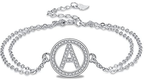 Micory Armband Buchstaben für Damen Mädchen Silber 925 Zirkonia Armband Initialen Name Doppelkette mit Geschenkbox
