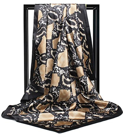Ecroon Foulard Carré Echarpes et Foulards Femme Châles Écharpes Square Motif d'Impression Satin de Soie Bandanas