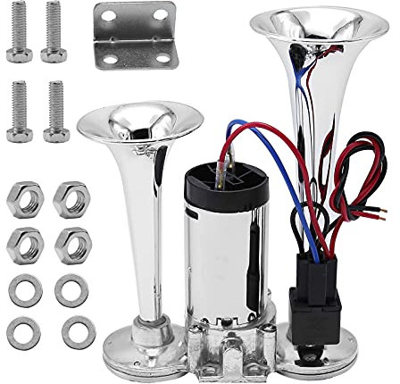 Saihisday 600 dB Lufthupen-Set, 12 V, Dual-Trompeten, super lauter Lufthupen-Lautsprecher mit Luftkompressor für Boot, LKW, Zug, Motorrad