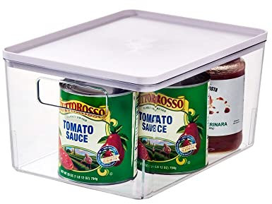 iDesign Storage Box with Handles, Storage Box with Lid, Versatile as Kitchen Storage or Bathroom Organiser, Made of Recycled Plastic, Purple