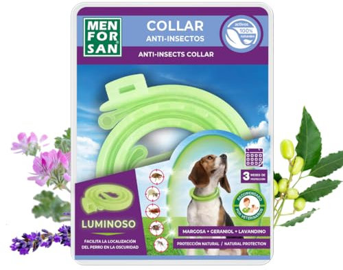 MENFORSAN Collar luminiscente Anti-Insectos para Perros, Contiene 3 repelentes Naturales, Margosa, Geraniol y Lavandino, Cítrico, Multicolor, 57 cm