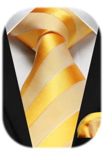 HISDERN Gestreifte Krawatten für Männer Krawatte und Einstecktuch Set für Hochzeit Party Arbeit Business Krawatte Herren Einstecktuch Kontrastfarbe Schlips Geschenke für Männer,Gelb