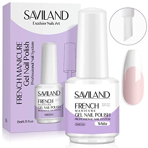 Saviland French Weiß Gel Nagellack -15ml U V/LED Soak Off Gel Nagellack Maniküre für Profi, Salon.Home Use, Lang Haltbar, Einfach anzuwenden