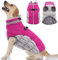 OUOBOB Mantel Mit Integriertem Geschirr, Warme Jacke, Wasserdichte Fleeceweste, Reflektierender Schneeanzug für Kaltes Wetter, Winddichtes Schneejacken-Outfit für Hunde