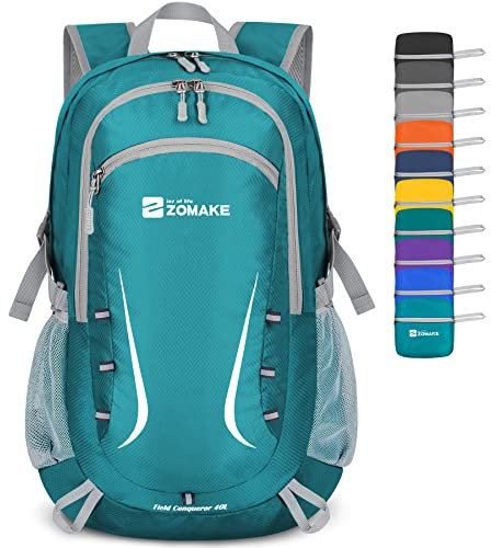 ZOMAKE Faltbarer Rucksack 35L,Groß Leichter Rucksäcke Wasserdicht Wanderrucksack Packable Backpack für Damen Herren Outdoor Wandern(See Grün)