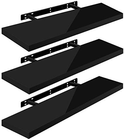 WOLTU Wandregal Volato Set von 3 Regalen Wandboard freischwebend Schweberegal CD DVD Regal Bücherregal Holz Board 90x22,9x3,8cm Schwarz RG9481sz-3