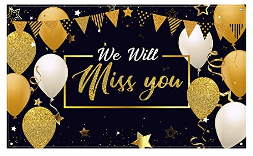 Decorazioni per Feste We Will Miss You, Sfondo Festa di Addio in ORO Nero Extra Grande Sfondo Fotografico Miss You Banner per Feste di Laurea Pensionamento Anniversario, 72,8 x 43,3 Pollici