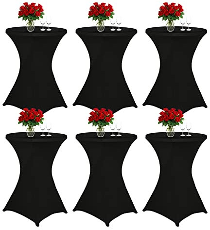 Showgeous 6 Packungen Stretch Stehtisch Husse für Bistrotisch Ø 80-85 cm Cocktail Tisch-Überzug Husse, Verstärkung im Fußbereich, Stretch-Husse Schwarz Hussen für Stehtische und Bistrotische(Schwarz)