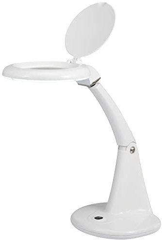 TOOLCRAFT LED Lupenleuchte I EEK: F (A-G) I 3 & 12 Dioptrien Vergrößerung I Kugelgelenk I Dreidimensional Verstellbar I Tageslicht-LED I Standfuß Lupenlampe I Arbeitsleuchte