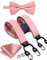Dubulle Herren-Hosenträger und vorgebundene Fliege, Y-Form, verstellbar, Paisleymuster, kariert, Hosenträger, Blush Pink, M