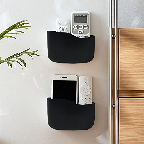 LINFIDITE Adhesive TV Remote Control Holder Wall Mount TV Holder Wall Remote Control Caddy Storage Organizer Universal Controller Stand Box (For 2 Or 3 Remote Controls–Black–Quantity2