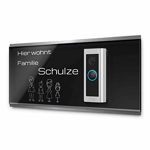 Elegantes Klingelschild für alle gängigen Video Türklingeln - aus Edelstahl und Acrylglas - Kompatibel mit verschiedenen Funkklingeln - Namensschild als Klingelverkleidung