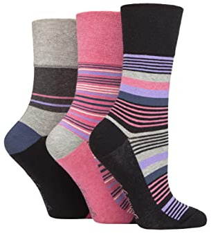 SockShop Gentle Grip Ladies Floral Spotted Patterned and Striped Honeycomb Top Cotton Socks in a Multipack of 3 Assorted Colours Size 4-8 Dreamy Discovery Black/Pink 4-8