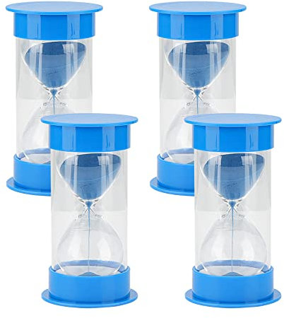 KEILEOHO Lot de 4 sabliers de 5 minutes, compte à rebours bleu, sablier en plastique pour cadeau, décoration de bureau à domicile