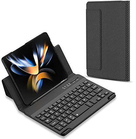 Libeagle Compatible with Samsung Galaxy Z fold 5, Z Fold 4, Z Fold 3, Z Fold 2, Google Pixel Fold Mini Wireless Bluetooth Keyboard Leather Case, Easy to Carry, Typing Comfortable - Carbon Fiber