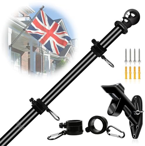 NQ 5FT (1.5M) Flag Pole for Garden with Flag Pole Holder, Stainless Steel Flag Pole Kit for House, Flag Pole for Outdoor, Wall Mounted Flag Pole (Black)