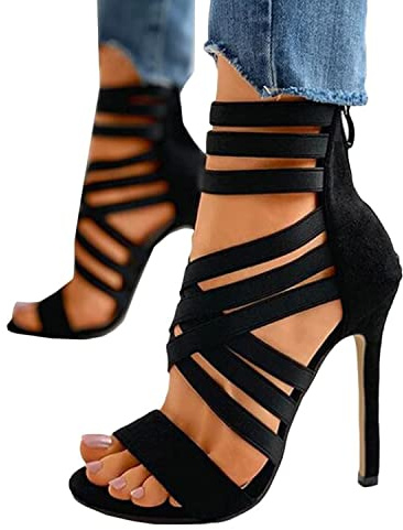 tinetill High Heels für Damen Sommersandalen mit Fischmaul Stiletto Sandalen mit Offenem Zeh Peep Toe Offene Sandaletten Abend Party Schwarz