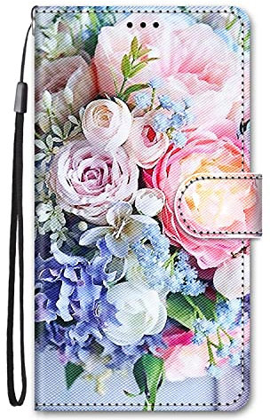 Nodigo-EU für Samsung Galaxy A14 4G 5G Leder Hülle Magnetisch Kickstand mit Kartenfach 360 Grad Tier Muster Motiv Lustig Design Silikon Flip Hüllen Handyhülle Tasche Case - Blume