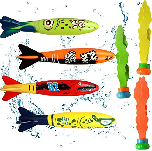 Kiuiom Tauchen Spielzeug,Pool Tauchspielzeug für Kinder,Unterwasser Spielzeug Sommer,3PCS Tauchen Seetang und 4PCS Tauchtorpedos Pool Spielzeug Unterwasser Schwimmbad Spielzeug