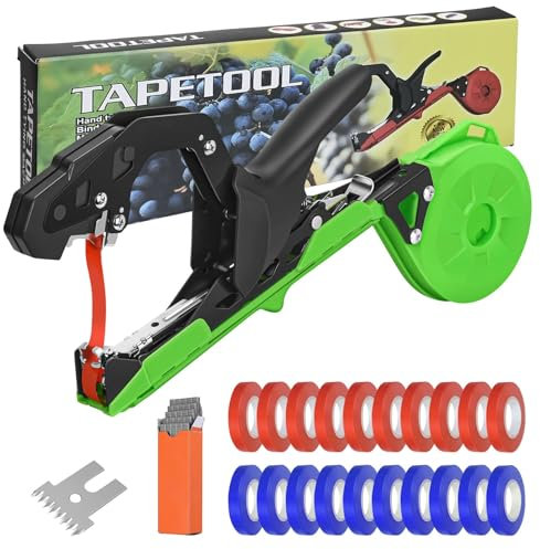 RUKHOOL Upgraded Plant Tying Machine Gun to Tie Up Vine Tomatoes and Grapes Quickly Garden Tape Tool for Gardeners Farmers with SK5 Blade Replacement Garden Tapes and Staples