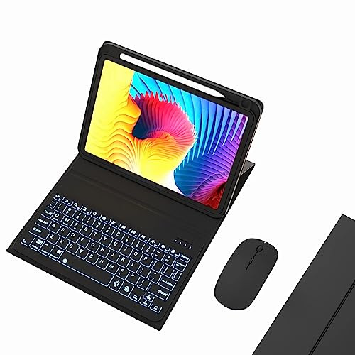 GUPENAA Tastatur Hülle für iPad 6/5. Generation 2018 2017, Air 2/Air 1, Pro 9,7, 7-Farbige Hintergrundbeleuchtete, Kabellose Magnetische Abnehmbare Tastatur mit Bluetooth-Maus,Schwarz