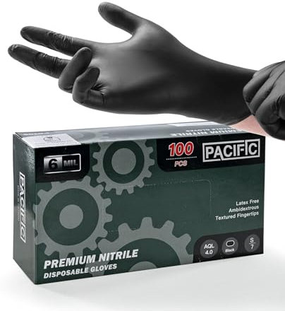 PACIFIC 6-mil Guanti Monouso Nitrile Nero - Senza Polvere - Arancione-guanti per Medici, Centri Estetici, Alimentare, Laboratorio e Industria, 100pz, EN 374, S