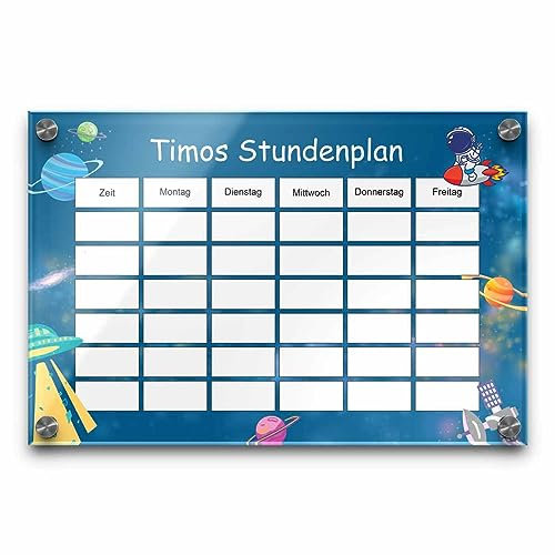 CHRISCK design Abwischbarer Stundenplan personalisiert mit Namen & Weltraum Motiv - Wochenplan für Kinder zum Aufhängen - Einschulungsgeschenk für Jungen zum Schulanfang